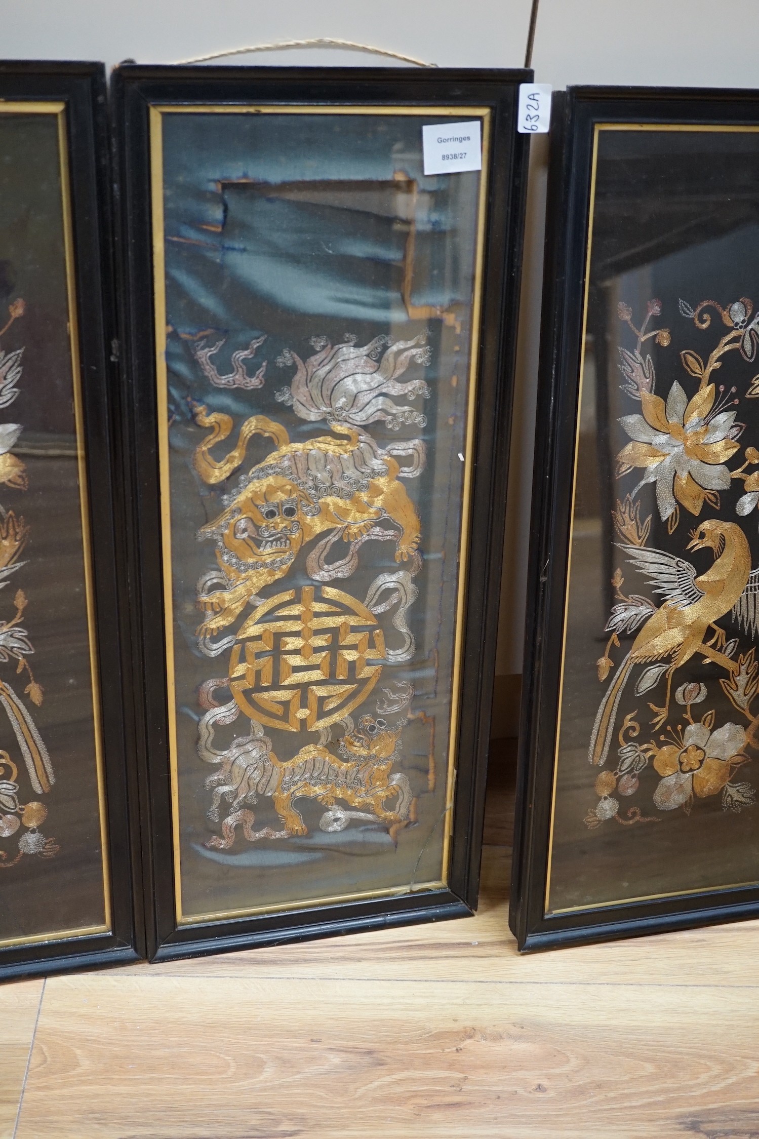 A group of four Chinese silkwork panels